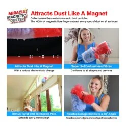 Miracle Magnetic Duster® – 2 Dusters + 2 Poles - Buy 1 Set Get 1 FREE - Kleva Range -Home Living Store 4 image benefit display