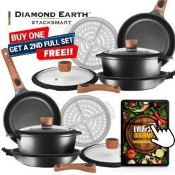 Diamond Earth® StackSmart With Detachable Handles 6pc Cookware Set - Buy One GET ONE FREE! - Kleva Range
