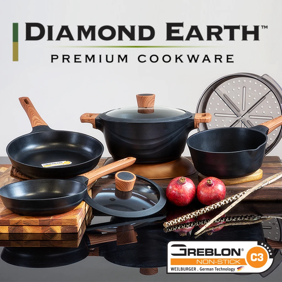 Diamond Earth® Premium Cookware 7pc Set With Superior Non-Stick Coating + FREE Steamer + E-BOOK - Kleva Range 4 Diamond Earth® Premium Cookware 7pc Set With Superior Non-Stick Coating + FREE Steamer + E-BOOK - Kleva Range - Image 2
