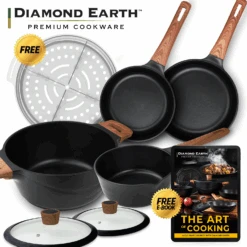 Diamond Earth® Premium Cookware 7pc Set With Superior Non-Stick Coating + FREE Steamer + E-BOOK - Kleva Range