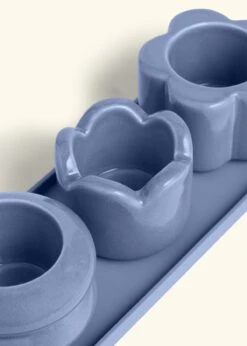 Mini Planter Trio, Cornflower 14 Mini Planter Trio, Cornflower -Home Living Store TRIO BLUE closeup bckgrnd cream