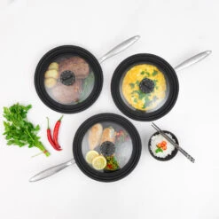 Universal Glass Lid With Detachable Timer Knob + Soft Touch Silicone Rims - Kleva Range -Home Living Store TimerLidLifestyle06