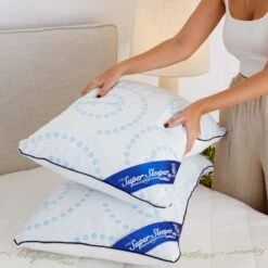 Super Sleeper Pro Adjustable Every Comfort Pillow With Cooling Technology - TV Double Offer! - Super Sleeper Pro -Home Living Store Woman placing Every Comfort Pillows on a bed