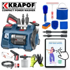 KRAPOF® Compact Electric Pressure Washer + Car Cleaning 6pc Kit + FREE E-Book - Kleva Range