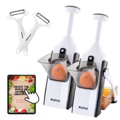 Kleva Safety Slicer™️ One-Push XL Vegetable Slicer 2 Pack + BONUS Peelers + Cooking E-Book - Kleva Range -Home Living Store safety slicer NEW thumbnail 09