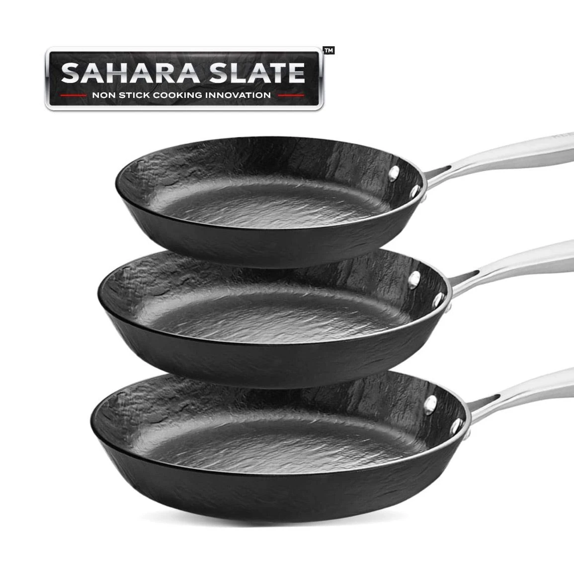 Sahara Slate® - Quality, Non-Stick Frying Pan Compete 3pc Set! - Kleva Range 3 Sahara Slate® - Quality, Non-Stick Frying Pan Compete 3pc Set! - Kleva Range